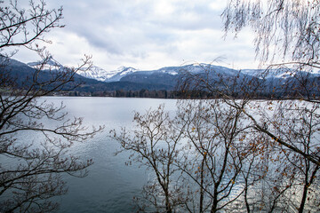 Wolfgangssee in upper Austria on a sunny in late autumn, early winter