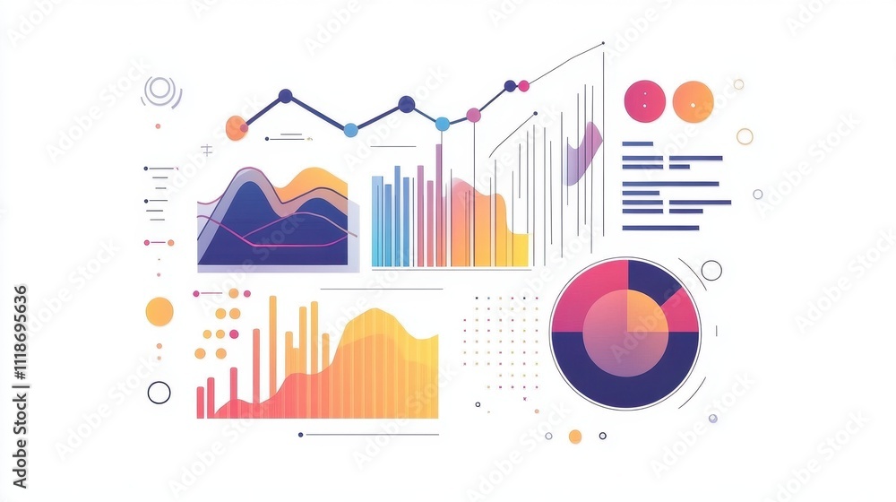 Poster a colorful infographic displaying various data visualizations and graphs.