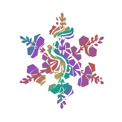 Author's design of white hexagonal vector snowflake made of wavy elements