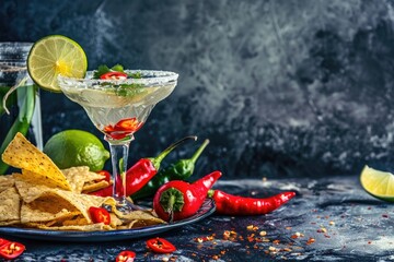 Cinco de Mayo party with margaritas tequila and snacks.