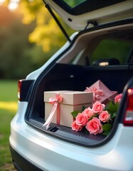 wedding car with flowers