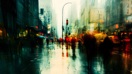 An Abstract Exploration of Vibrant City Reflections in a Puddle after the Rain
