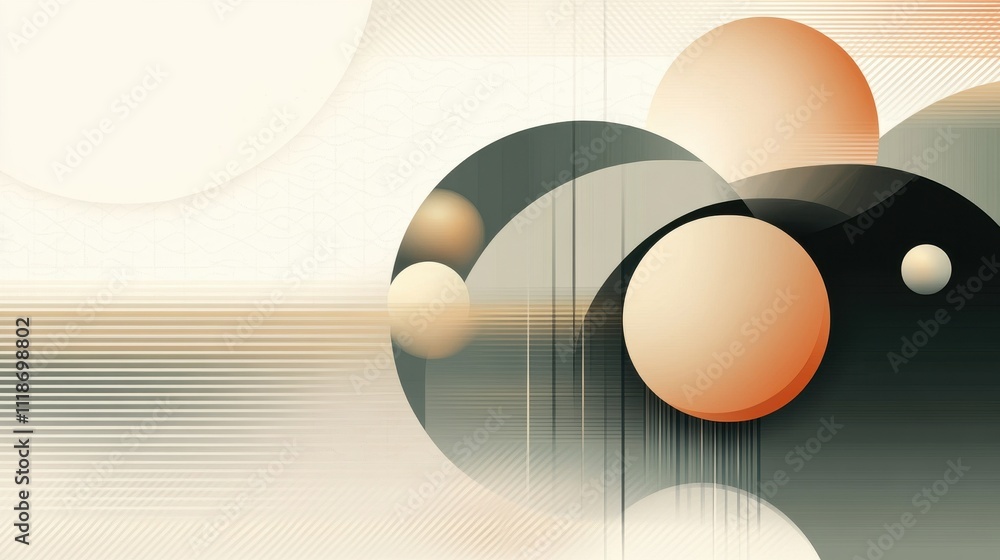Poster abstract composition featuring circles and lines in soft colors, creating a modern aesthetic.