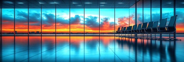 Minimalist meeting room design blurred office furniture and soft lighting in neutral tones leaving plenty of negative space for design