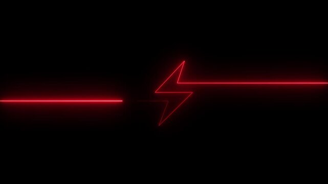 glowing red neon line battery volt icon animation. Neon electric charging power icon. Lightning neon line battery volt icon animation. UHD 4K
