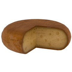 3D render of a cheese wheel with transparent background