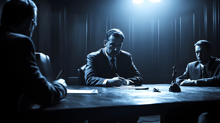 A Dramatic Depiction of a Deposition in Progress, Highlighting the Intense Dynamic Between Lawyer and Witness