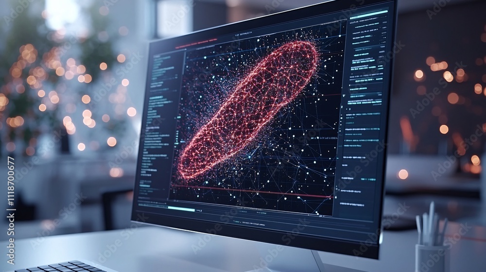Poster digital visualization of bacteria on modern computer screen