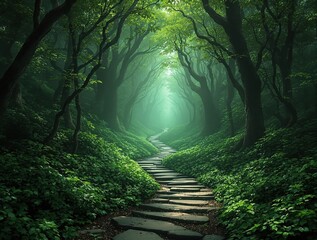 A mysterious pathway disappearing into the dense undergrowth, undergrowth, foliage