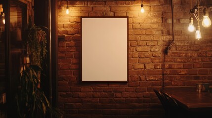 Blank frame on brick wall.