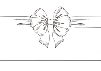 Fototapeta premium Set of long bow and ribbon. Hand drawn vintage line art. Ink sketched vector illustration.