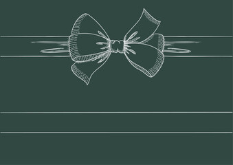 Vintage style decorated long white line bow and ribbon. Hand drawn vintage line art vector illustration.