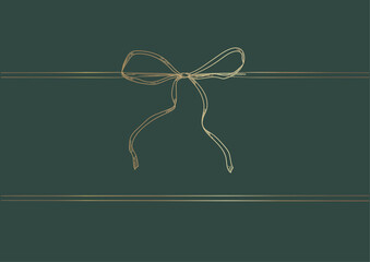 Vintage style decorated long bow and ribbon. Hand drawn vintage line art vector illustration. Gold color.