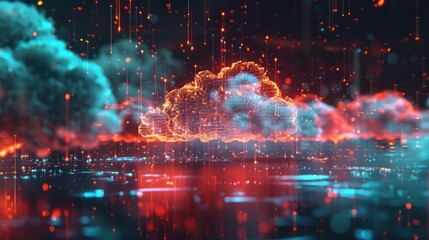 cloud technology concept with digital data and cloud icon on blue background, online storage system, history information, data connection, internet network, cyber security
