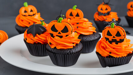 Freshly prepared Holloween Cupcakes on a background.