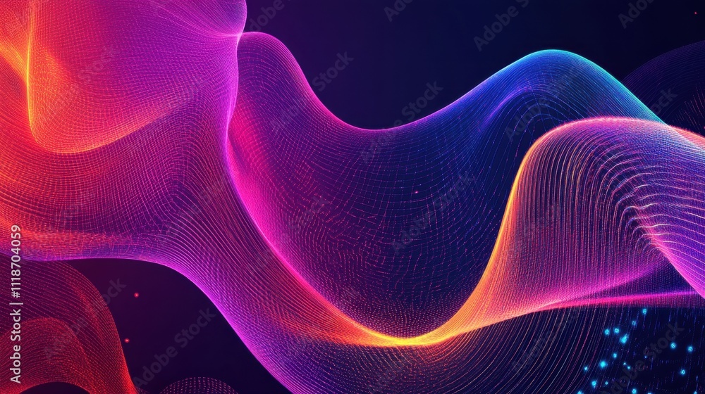 Poster abstract waves of light in vibrant colors, creating a dynamic and fluid visual effect.