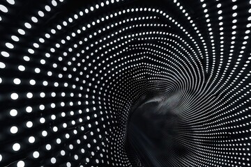 A black ceiling with a circular pattern of white dots