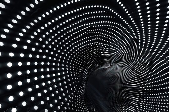 A black ceiling with a circular pattern of white dots