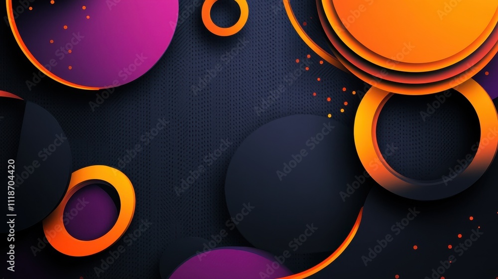 Poster abstract design featuring colorful circles and layers on a dark background.