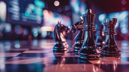 Businessman planning chess game on board
