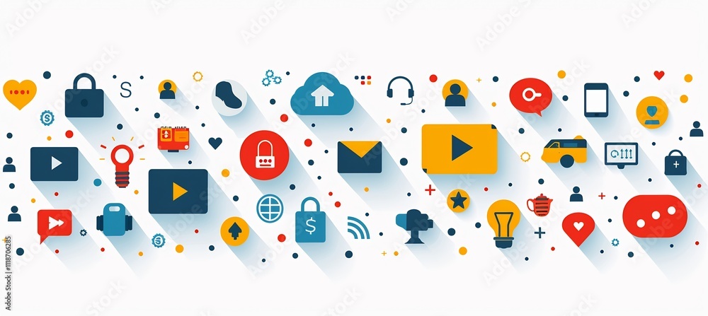 Poster playful business graphics scene colorful vector icons teamwork innovation and finance ideal for vers