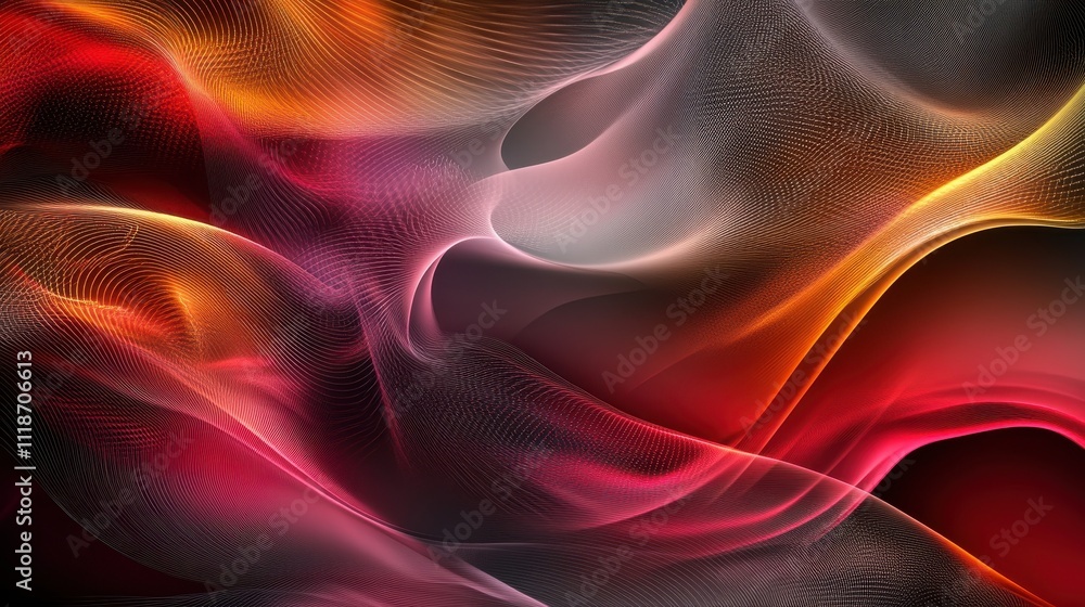 Poster abstract waves of red, orange, and gray create a dynamic, flowing visual texture.