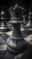 Close Up Queen Rook Chessboard Artistic Scene Strategic Game View image
