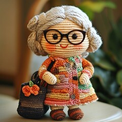 Fototapeta premium Crocheted handmade doll nice granny amigurumi craft decor design art photo object