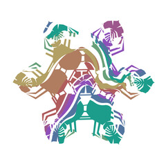 Author's design of white hexagonal vector snowflake made of wavy elements