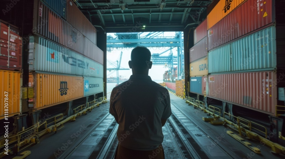Poster a training session on board a container ship where crew members are learning about new technologies 