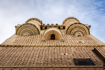 Tower of John II of Castile in the Alcazar of Segovia, Spanish Gothic architecture facade with...