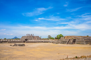 Pyramids and buildings in the archaeological zone of the Atlanteans, in Tula Hidalgo