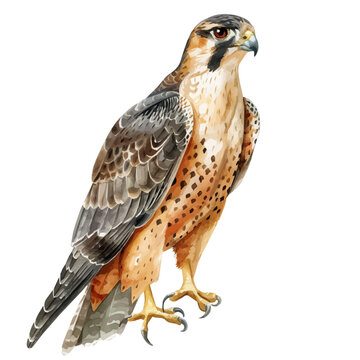 recommend clip art: A watercolor drawing of a Falcon, isolated on a white background. Falcon vector.