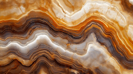 Stunning close-up of an agate surface, displaying detailed patterns in shades of brown, white, gray, and black. This unique gemstone texture is perfect for decorative backgrounds.