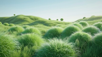 Obraz premium 3D green nature mountains landscape background. Clay art style, Vector illustration.