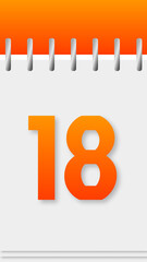 Calendar with days of the year, orange top, day 18.