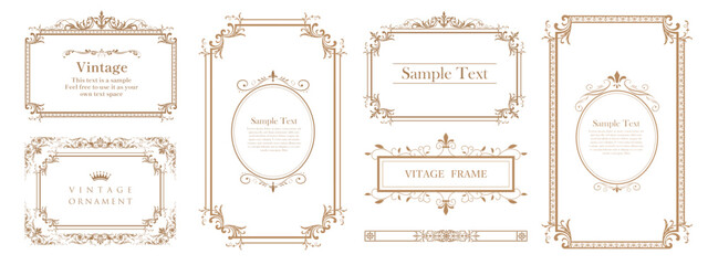 Decorative vintage frames and borders set. Decorative vector ornament, design elements. Labels, retro ribbons, luxurious elegant calligraphic swirls..eps