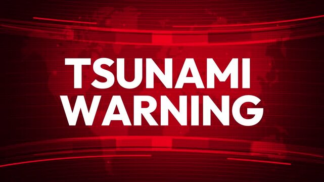 Tsunami warning breaking news concept 4k Animation with red shapes and typography. Media and news concept backdrop for tsunami warning