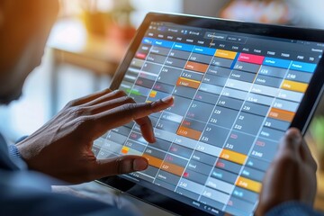Employee Managing Calendar Schedule and Staff Time Sheet