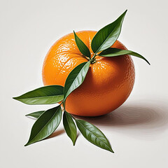 Orange fruit with leaf isolated on white background