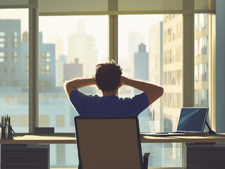 Entspannung im B&uuml;ro mit Blick auf die Stadt

