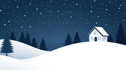 Fototapeta premium Serene Winter Landscape with House Under a Starry Night Sky