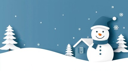 Fototapeta premium Charming Winter Scene Featuring a Snowman and Snowy Landscape