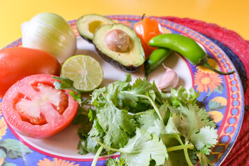 salad with tomates, avocado, onion, garlic, cilantro and chli