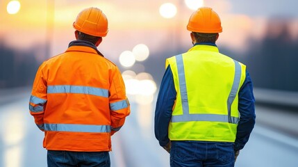 Two Construction Workers Observing Sunset from the Job Site