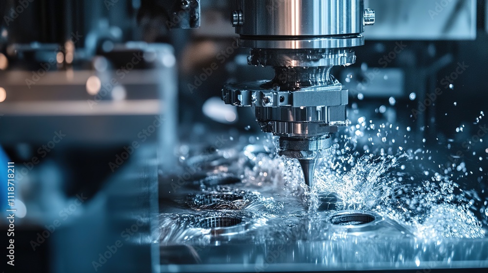 Poster a clean and efficient industrial machine creating parts with precision.