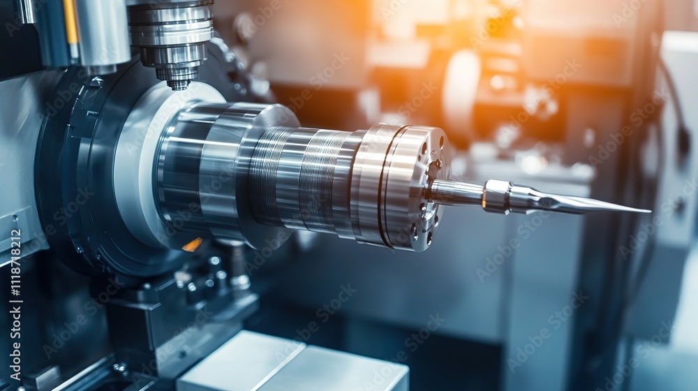 Poster a clean and efficient industrial machine creating parts with precision.