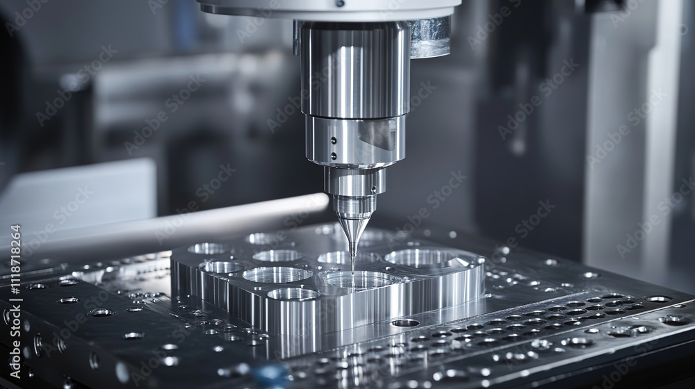 Poster a clean and efficient industrial machine creating parts with precision.