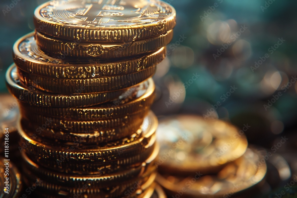 Poster subtle techy bitcoin background abstract digital coin designs and muted gold gradients leaving plent