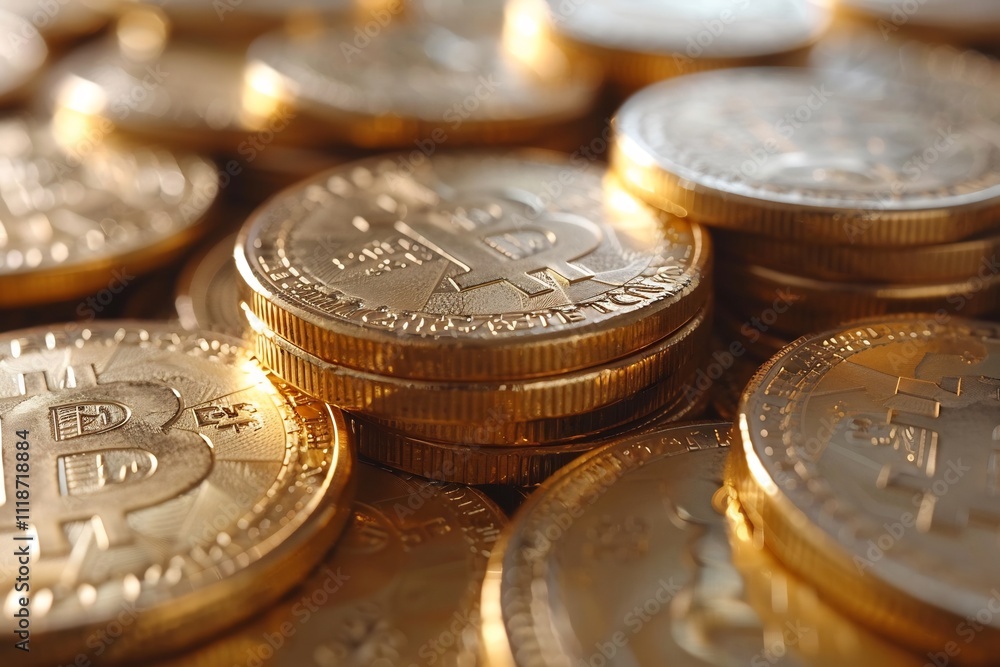 Poster abstract cryptocurrency design featuring soft digital coin graphics subtle gold gradients perfect fo